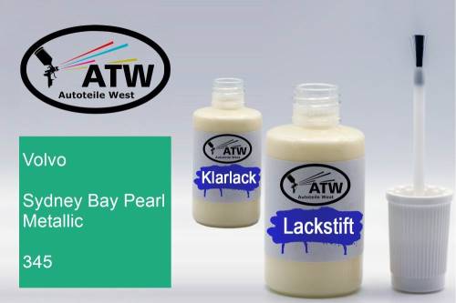 Volvo, Sydney Bay Pearl Metallic, 345: 20ml Lackstift + 20ml Klarlack - Set, von ATW Autoteile West.